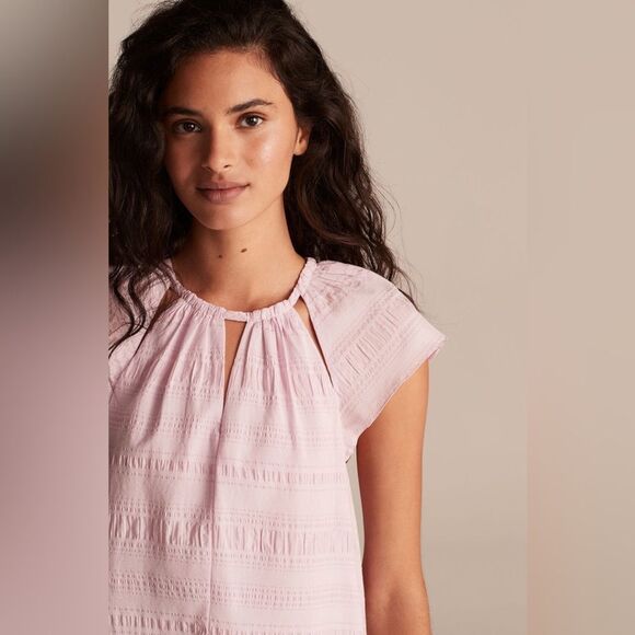 Rebecca Taylor Seersucker Stripe Pink Silk Blend Top Size M - Picture 2 of 12